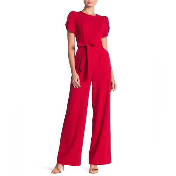 Calvin Klein Pants - Calvin Klein red tulip sleeve wide leg romper jumpsuit